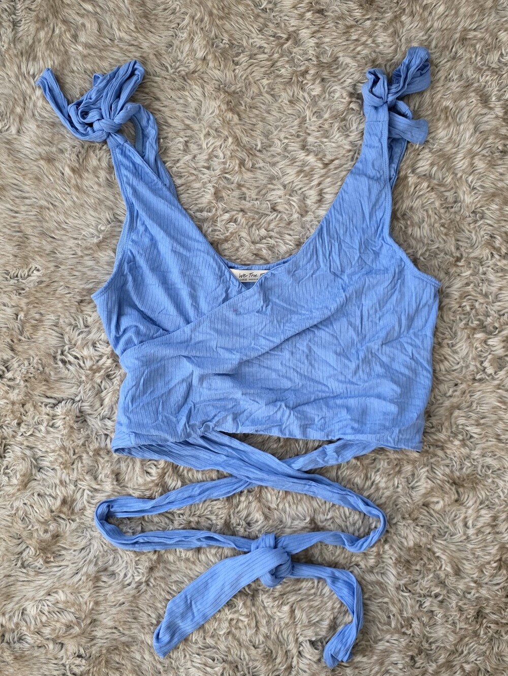 Free People We The Free Tie Strap Wrap Style Crop Top Indigo Blue Women's XL